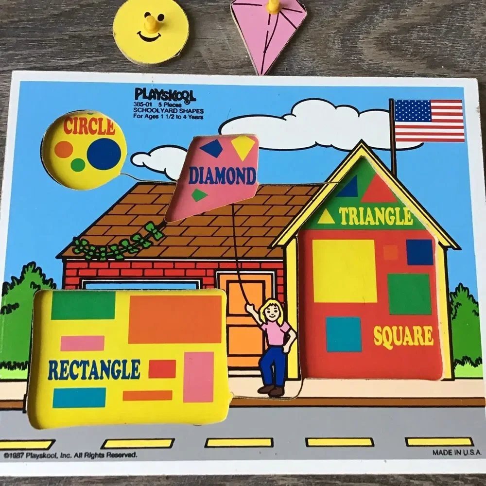 Playskool Wooden School Yard Shapes Vintage Puzzle